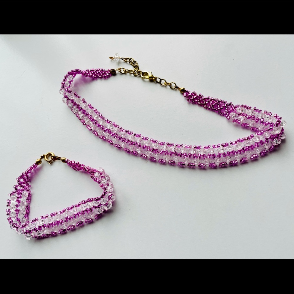 Purple Beaded Choker and Bracelet Set